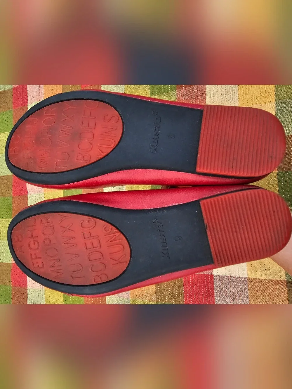 Kunsto Women's Red Leather Ballet Flats Slip-On Comfort Shoes Size 9 Minimalis